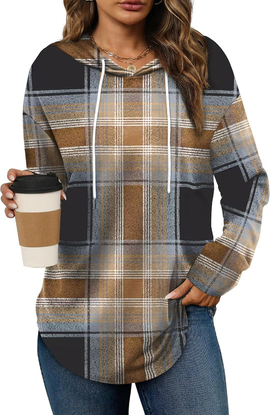 Addie – Plaid Hoodie Long-Sleeve Top for Women
