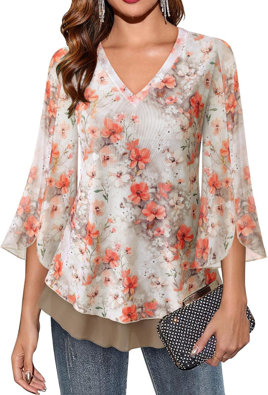 Justitia – Flowy 3/4 Sleeve Chiffon Blouse for Women