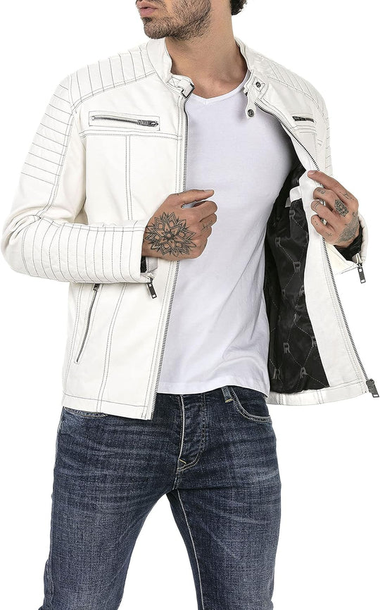 Enzo – Classic Faux Leather Biker Jacket for Men