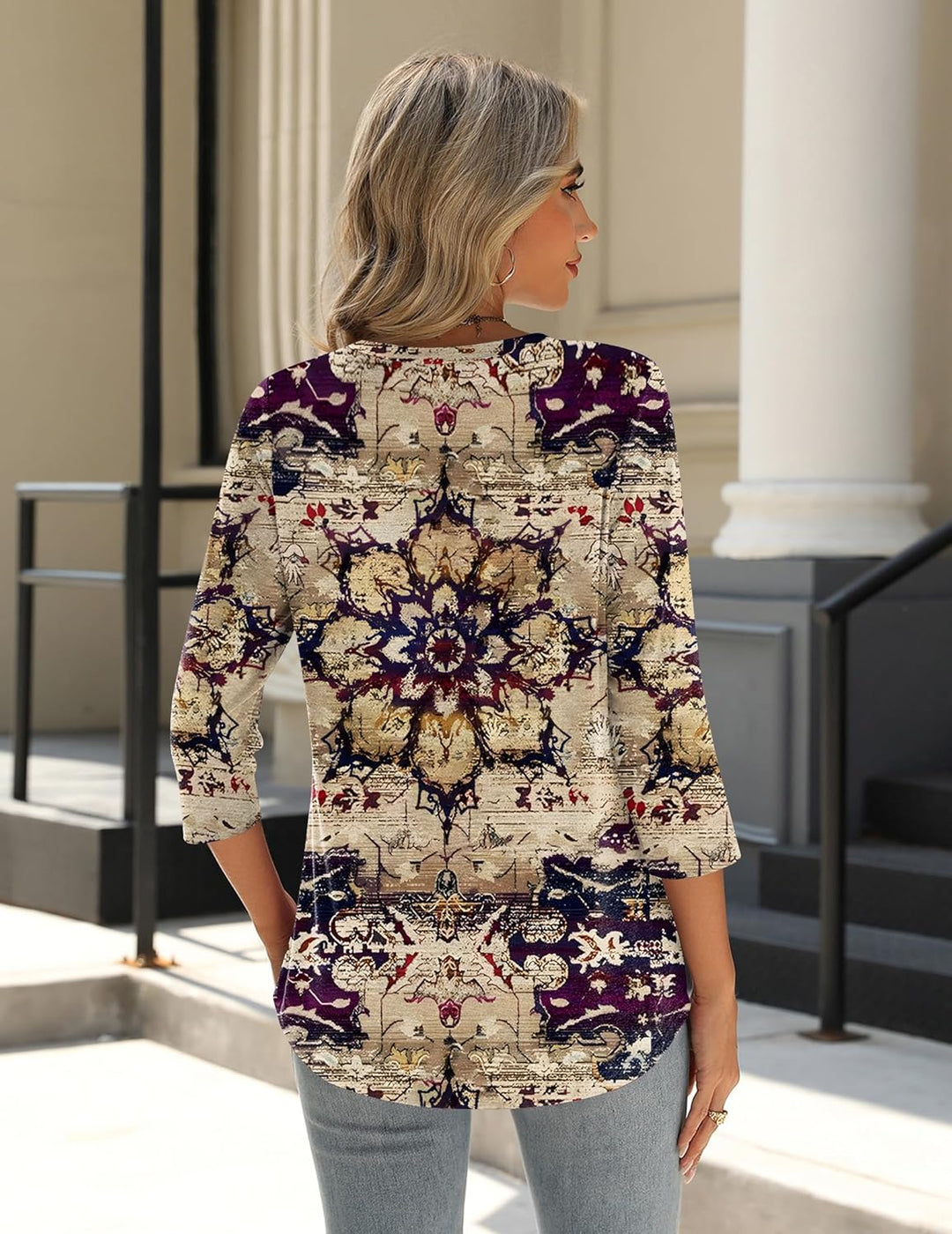 Princess – 3/4 Sleeve Floral Pleated Tunic Top for Women