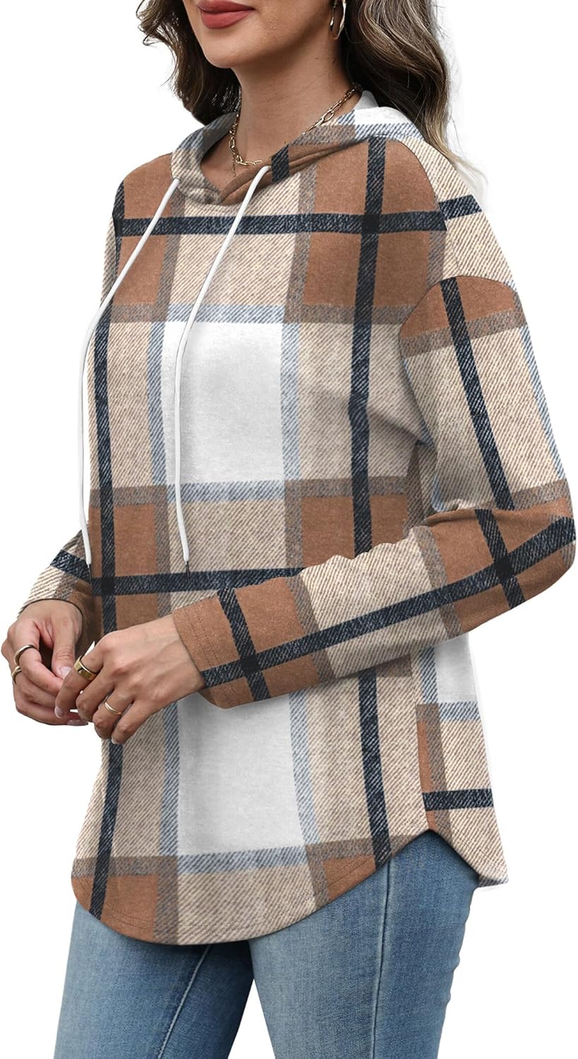 Addie – Plaid Hoodie Long-Sleeve Top for Women