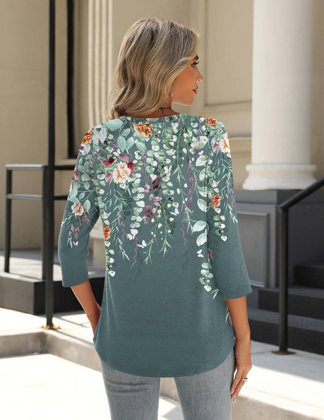 Princess – 3/4 Sleeve Floral Pleated Tunic Top for Women