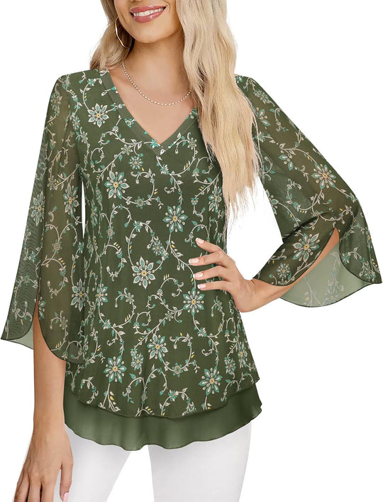 Justitia – Flowy 3/4 Sleeve Chiffon Blouse for Women