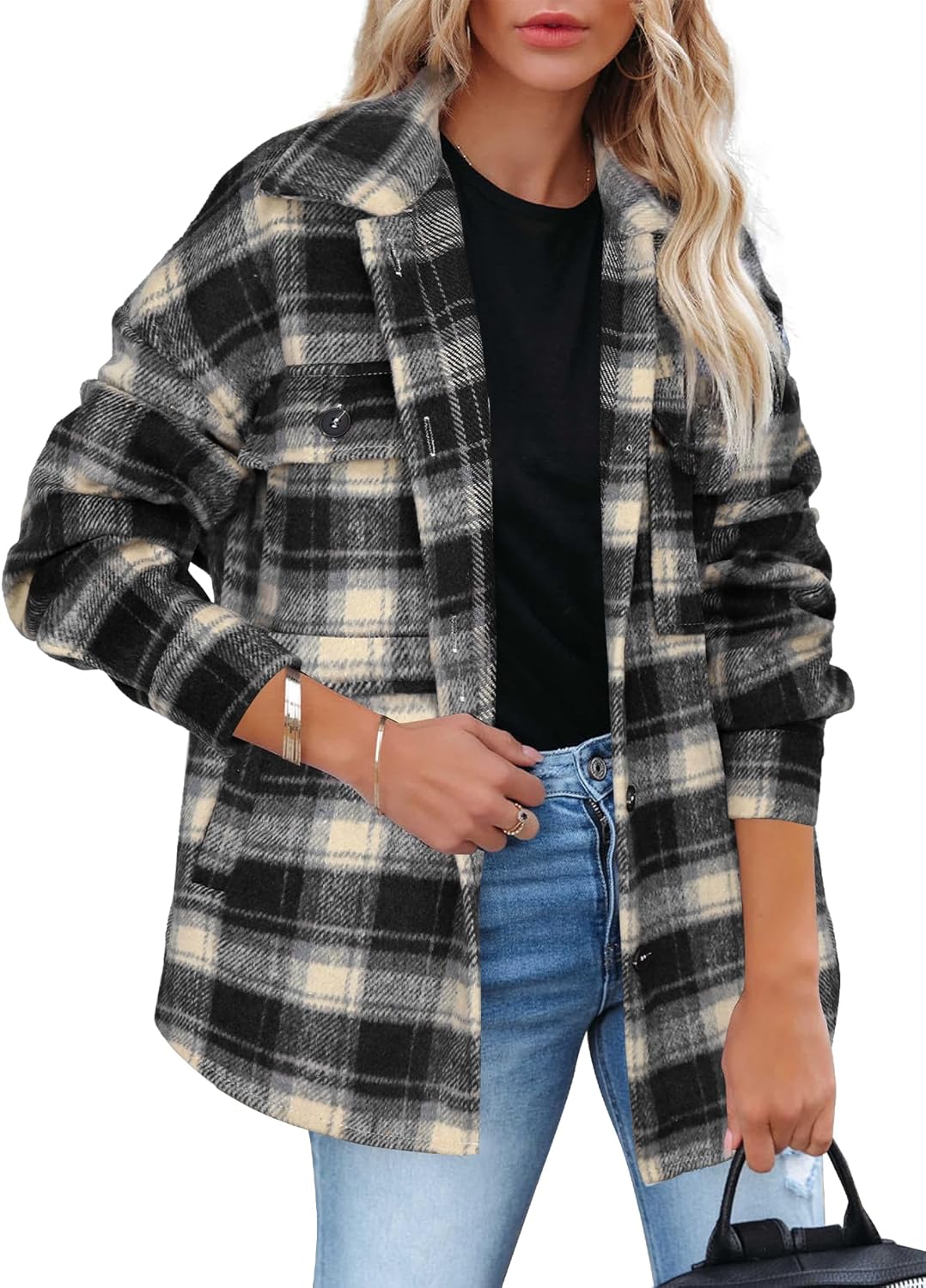 Izzie – Oversized Plaid Button-Up Shacket for Women