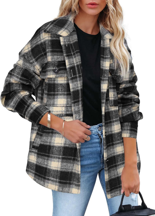 Izzie – Oversized Plaid Button-Up Shacket for Women