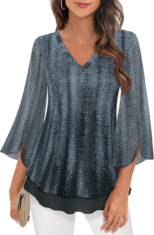 Justitia – Flowy 3/4 Sleeve Chiffon Blouse for Women