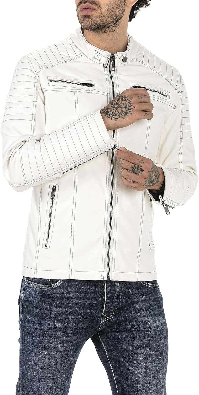 Enzo – Classic Faux Leather Biker Jacket for Men