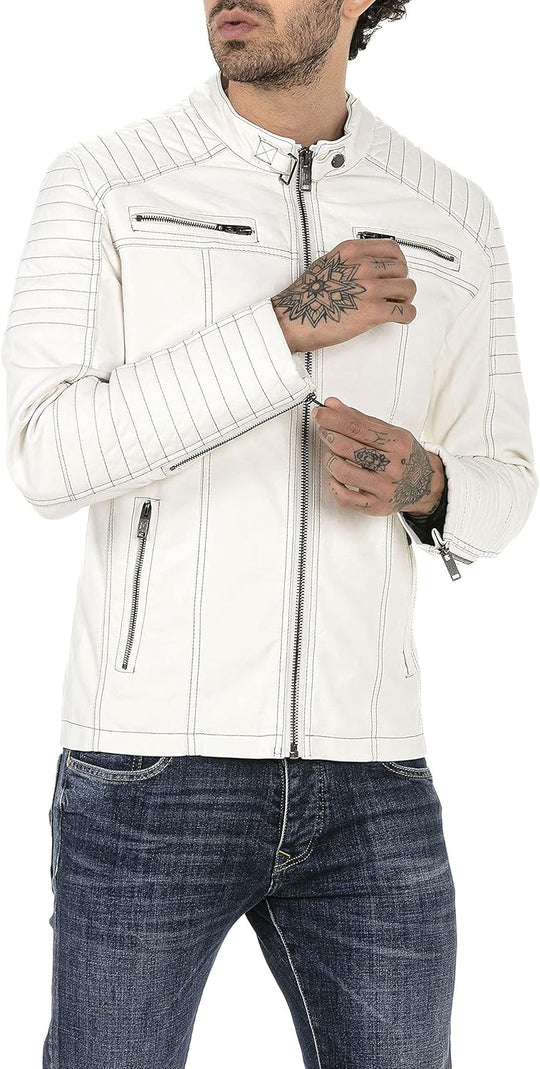 Enzo – Classic Faux Leather Biker Jacket for Men