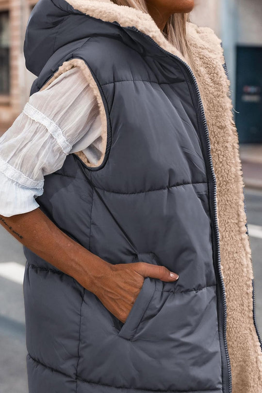 Kayleigh – Long Hooded Puffer Vest for Women