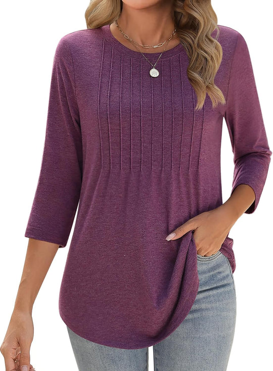 Princess – 3/4 Sleeve Floral Pleated Tunic Top for Women