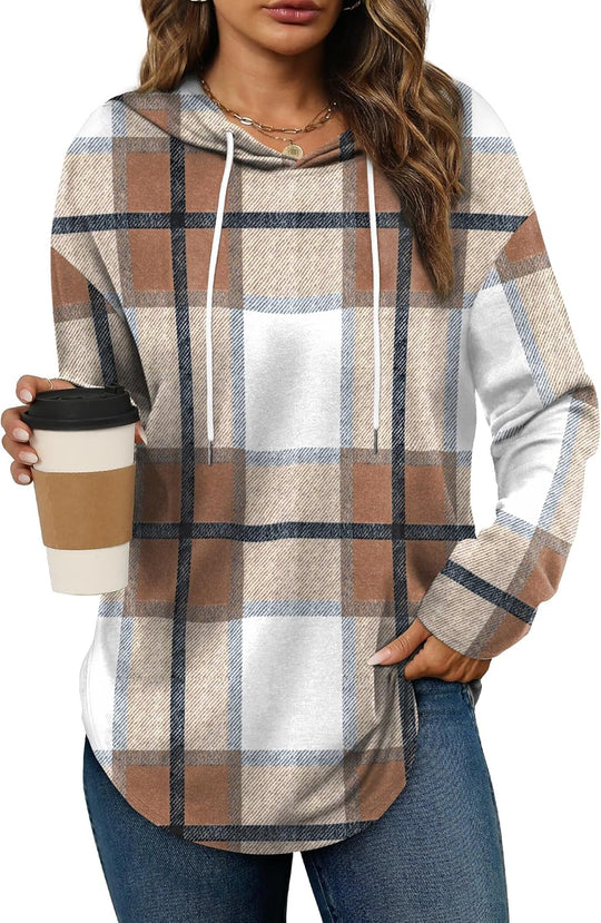 Addie – Plaid Hoodie Long-Sleeve Top for Women