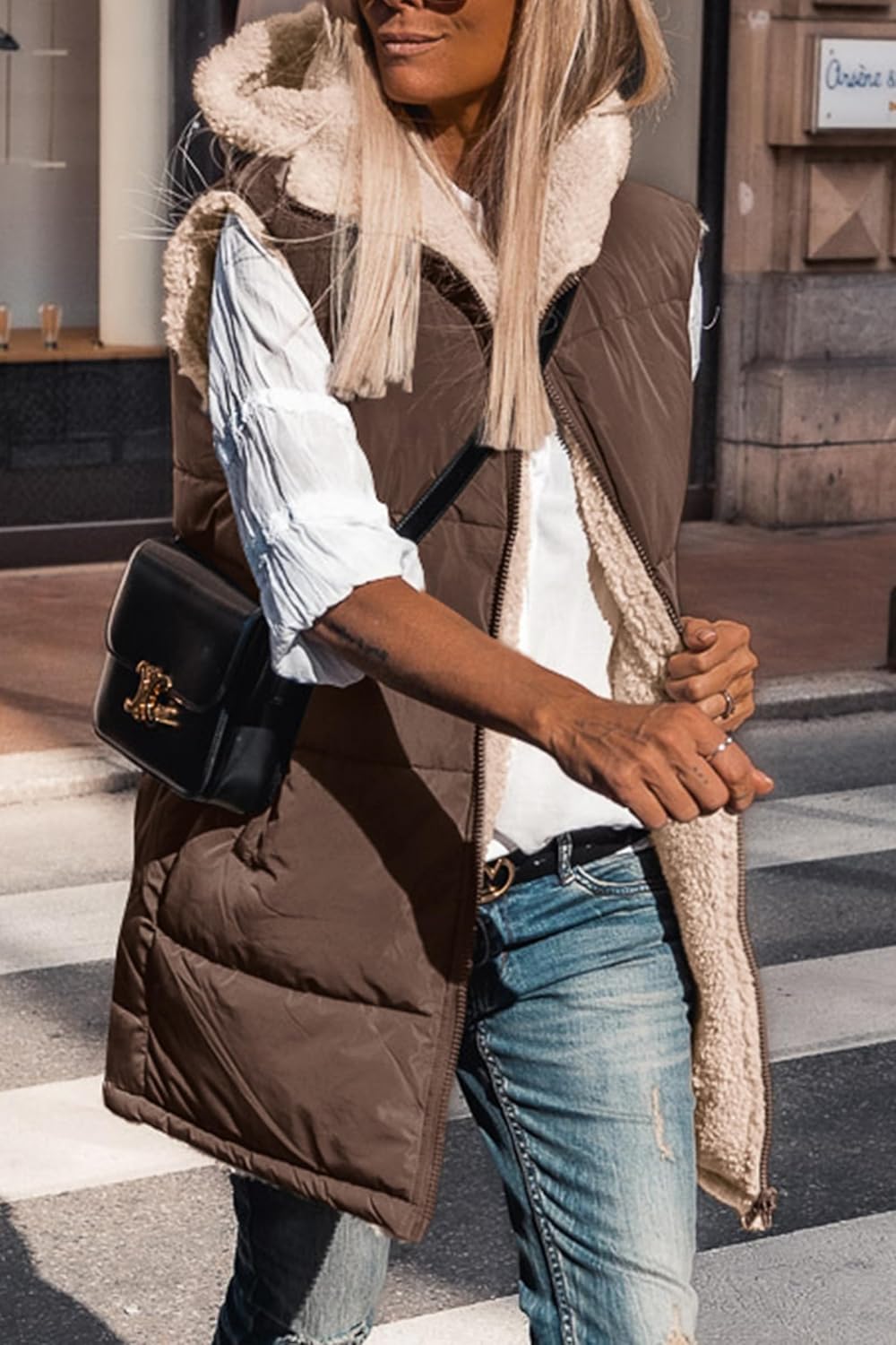 Kayleigh – Long Hooded Puffer Vest for Women