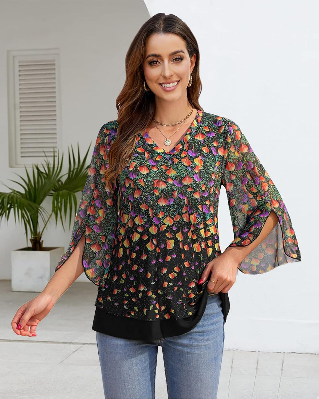 Justitia – Flowy 3/4 Sleeve Chiffon Blouse for Women