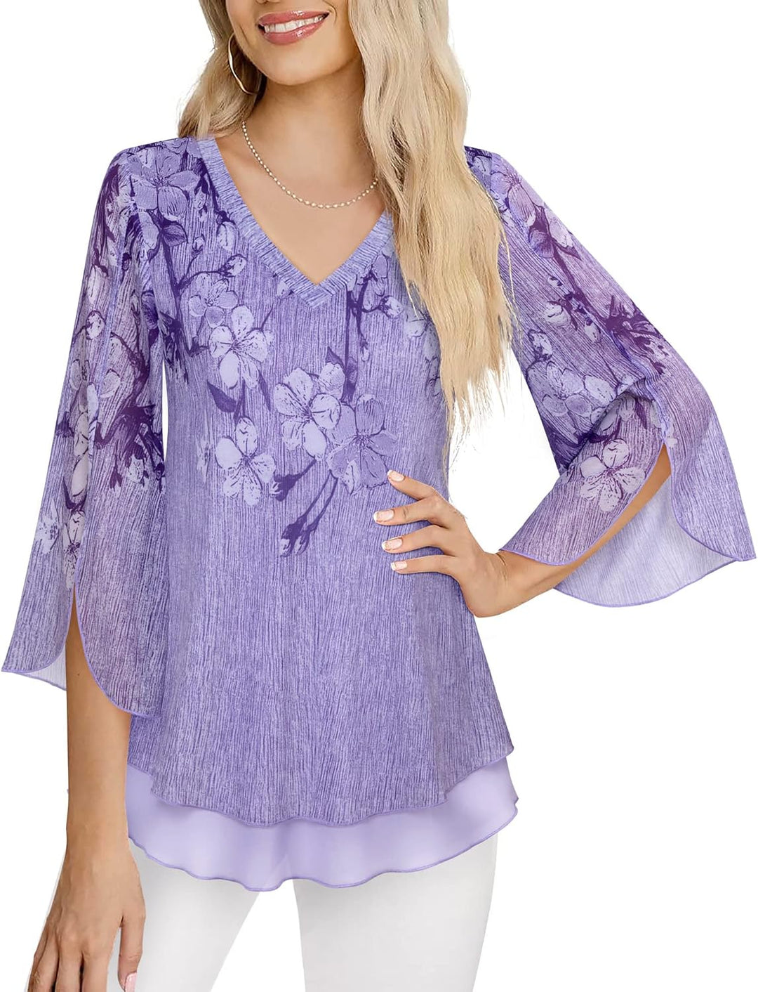 Justitia – Flowy 3/4 Sleeve Chiffon Blouse for Women