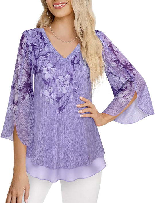 Justitia – Flowy 3/4 Sleeve Chiffon Blouse for Women