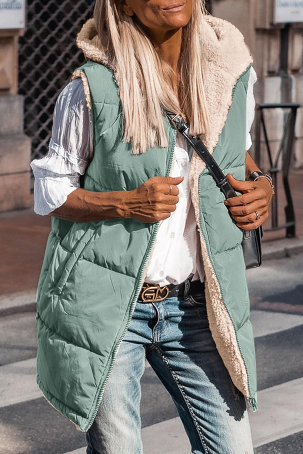 Kayleigh – Long Hooded Puffer Vest for Women