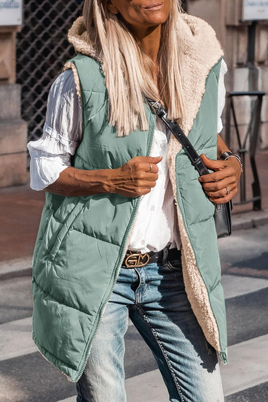 Kayleigh – Long Hooded Puffer Vest for Women