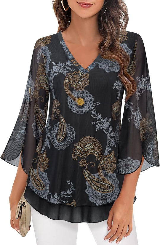 Justitia – Flowy 3/4 Sleeve Chiffon Blouse for Women