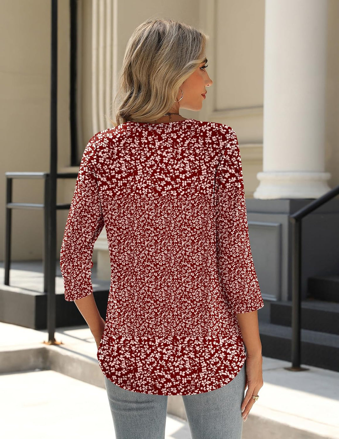 Princess – 3/4 Sleeve Floral Pleated Tunic Top for Women