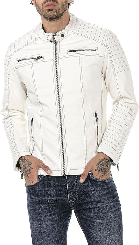 Enzo – Classic Faux Leather Biker Jacket for Men
