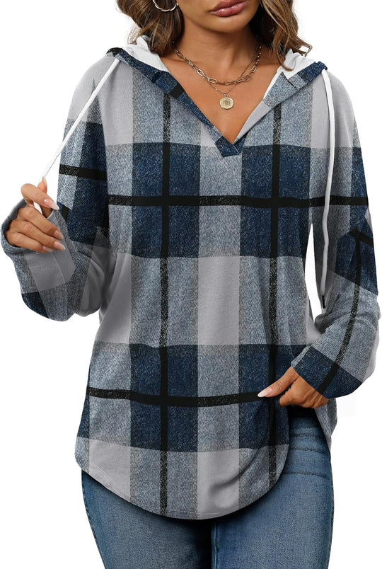 Addie – Plaid Hoodie Long-Sleeve Top for Women