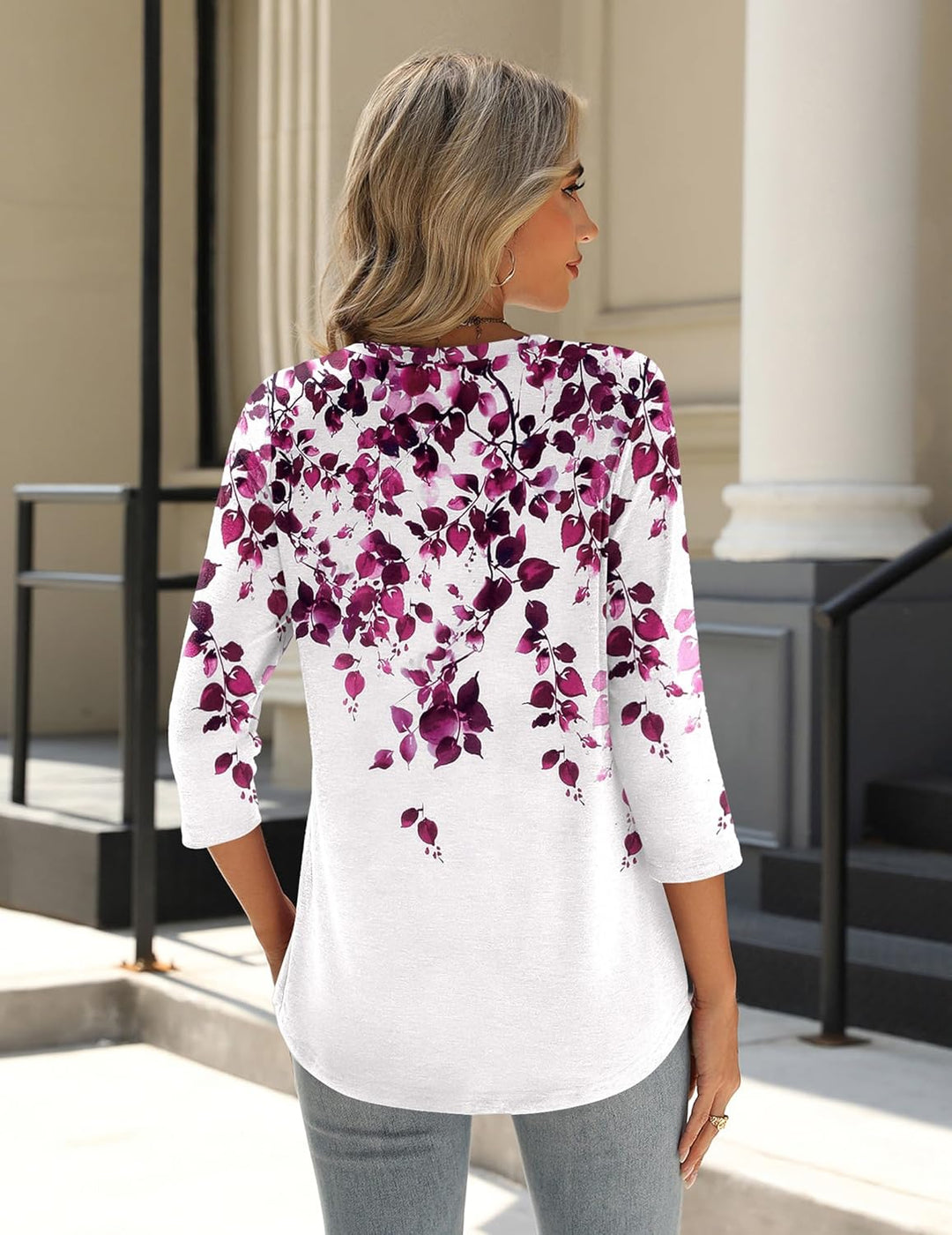 Princess – 3/4 Sleeve Floral Pleated Tunic Top for Women