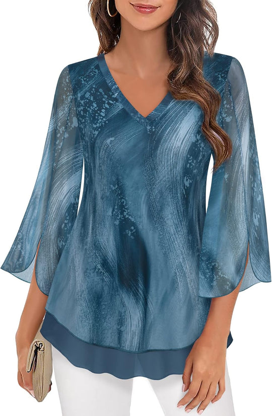 Justitia – Flowy 3/4 Sleeve Chiffon Blouse for Women