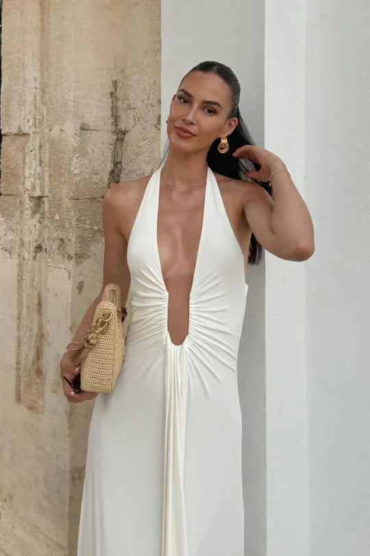 Valerie – Deep Plunge Halter Maxi Dress for Women