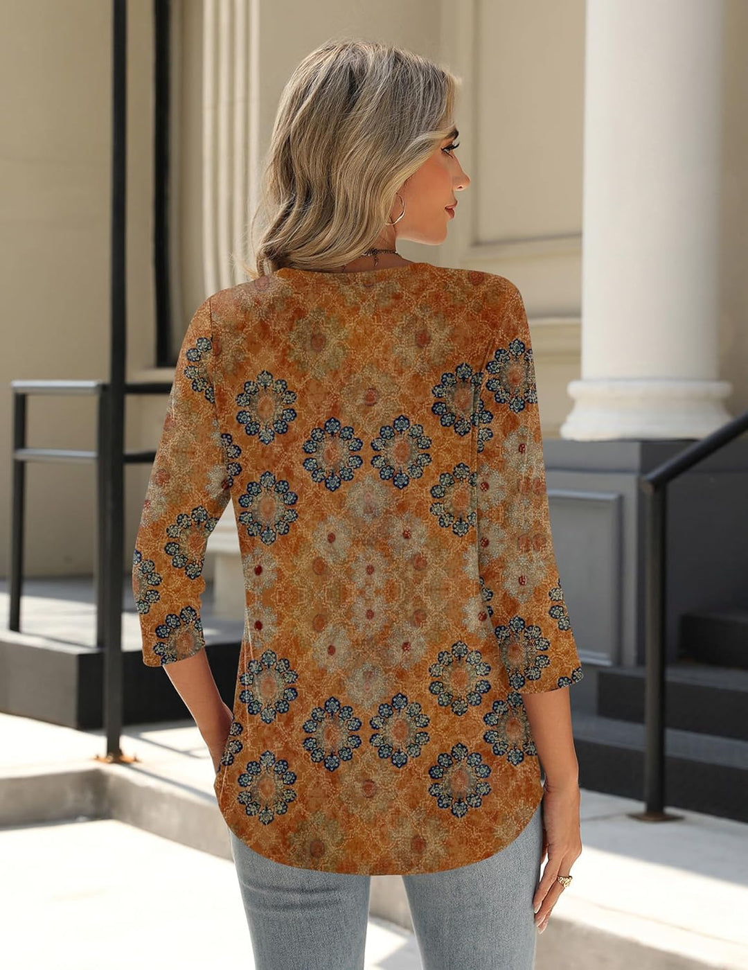 Princess – 3/4 Sleeve Floral Pleated Tunic Top for Women