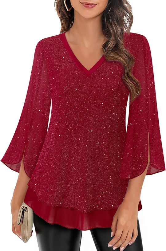 Justitia – Flowy 3/4 Sleeve Chiffon Blouse for Women