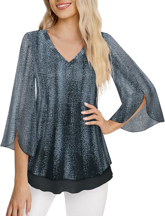 Justitia – Flowy 3/4 Sleeve Chiffon Blouse for Women