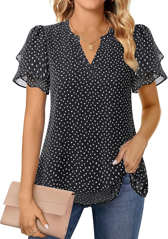 Roberta – Feminine Flutter Sleeve V-Neck Blouse for Women