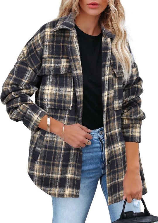 Izzie – Oversized Plaid Button-Up Shacket for Women