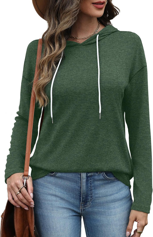 Sara – Cozy Plaid & Solid Print Hoodie Top for Women