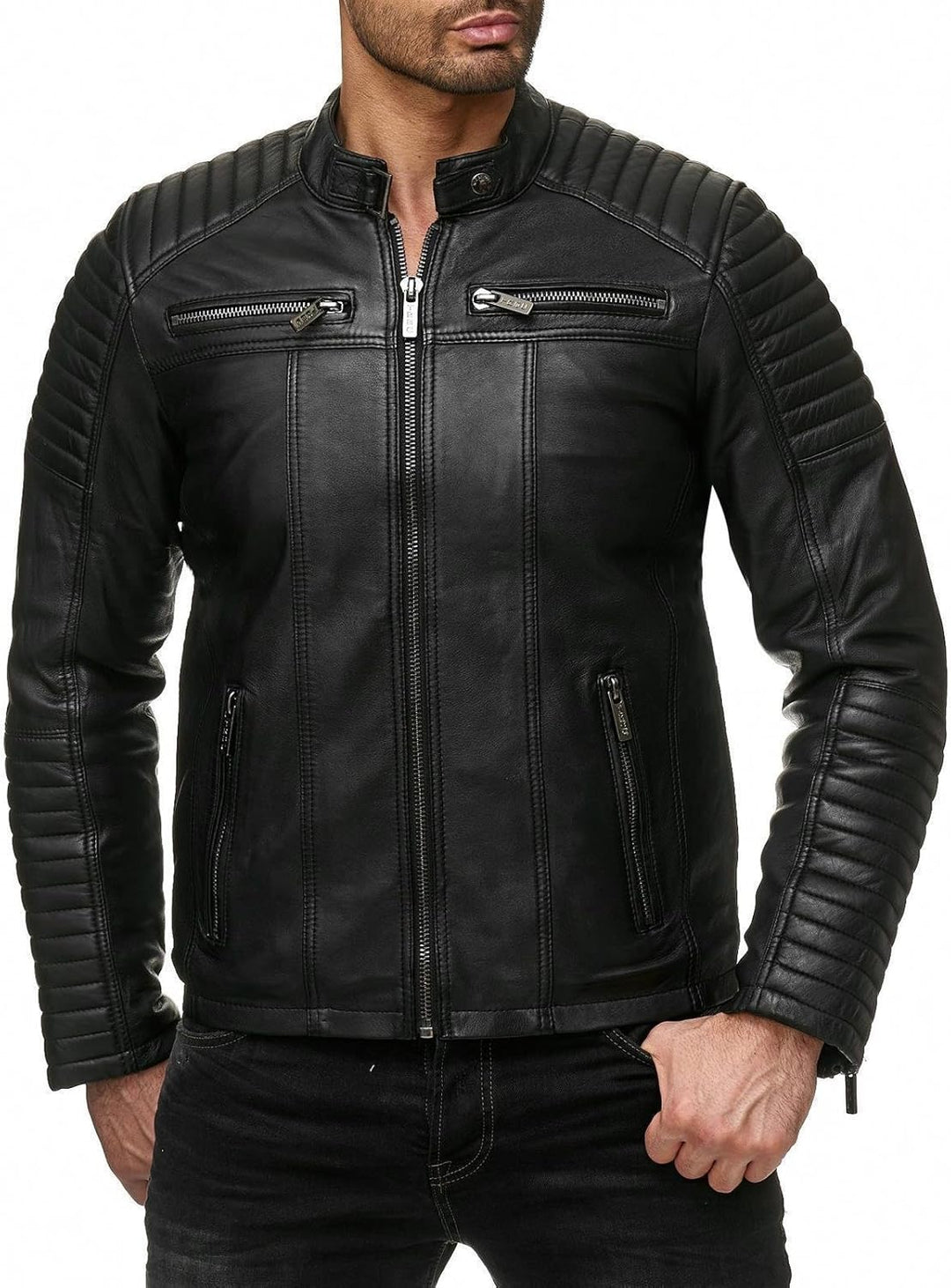 Enzo – Classic Faux Leather Biker Jacket for Men