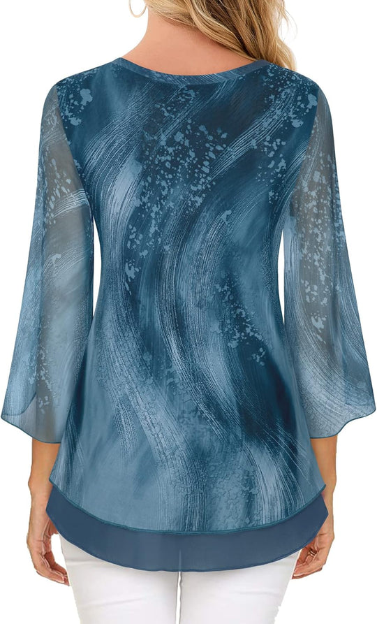 Justitia – Flowy 3/4 Sleeve Chiffon Blouse for Women