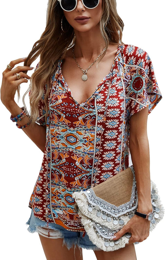 Carmela – Ruffle Short Sleeve Tunic Top for Women