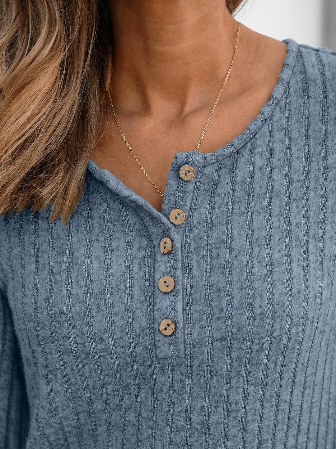 Janelle – Ribbed Knit Henley Long Sleeve Top for Women