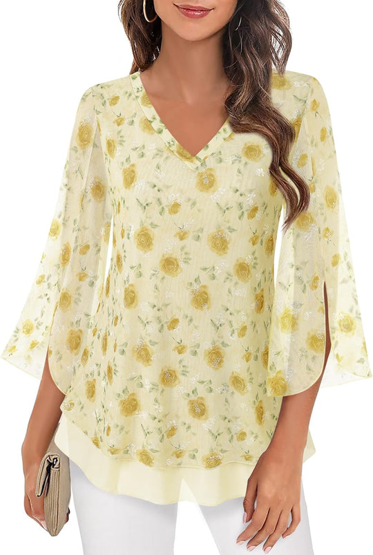 Justitia – Flowy 3/4 Sleeve Chiffon Blouse for Women