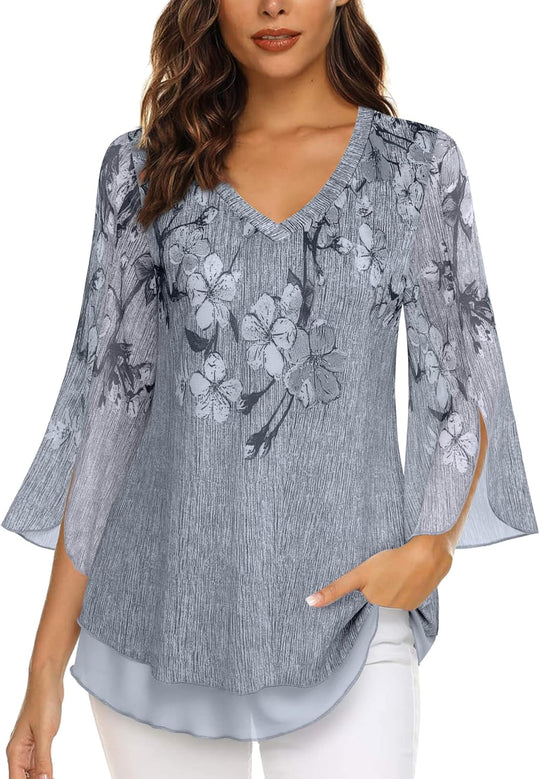 Justitia – Flowy 3/4 Sleeve Chiffon Blouse for Women