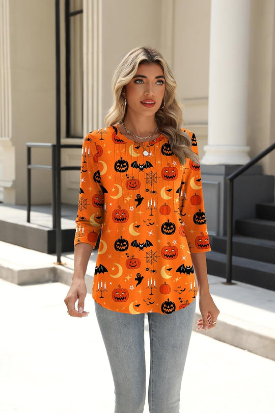 Princess – 3/4 Sleeve Floral Pleated Tunic Top for Women