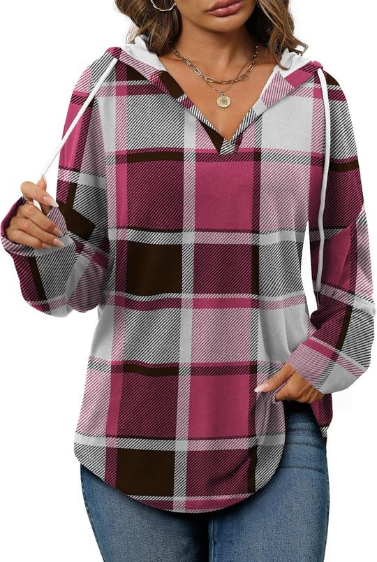 Addie – Plaid Hoodie Long-Sleeve Top for Women
