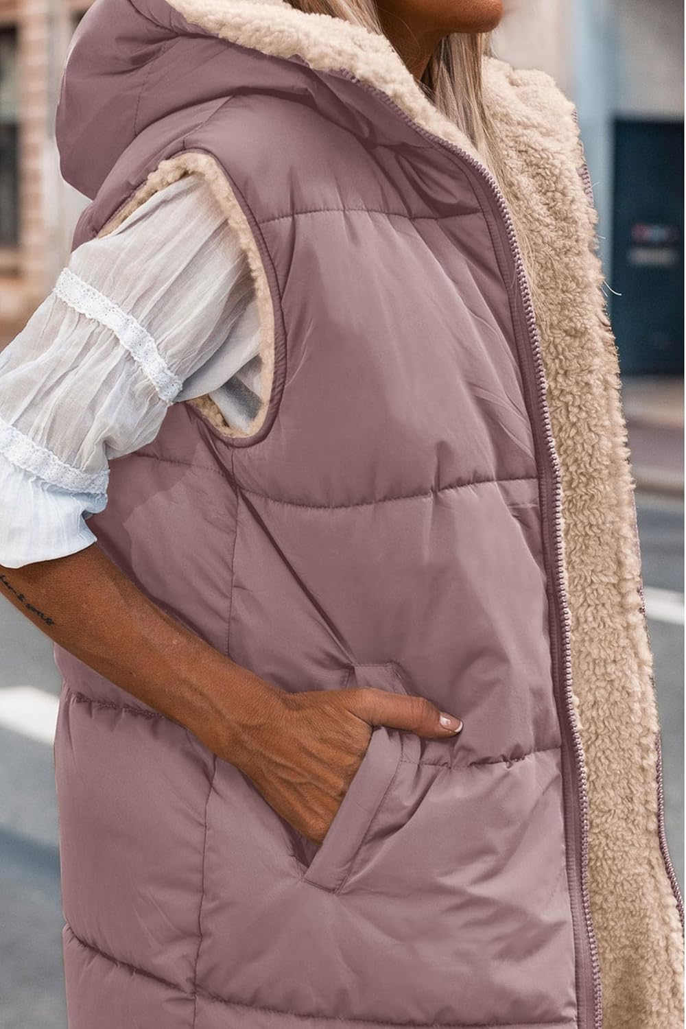 Kayleigh – Long Hooded Puffer Vest for Women