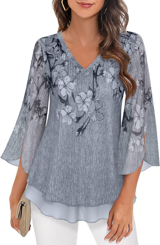 Justitia – Flowy 3/4 Sleeve Chiffon Blouse for Women