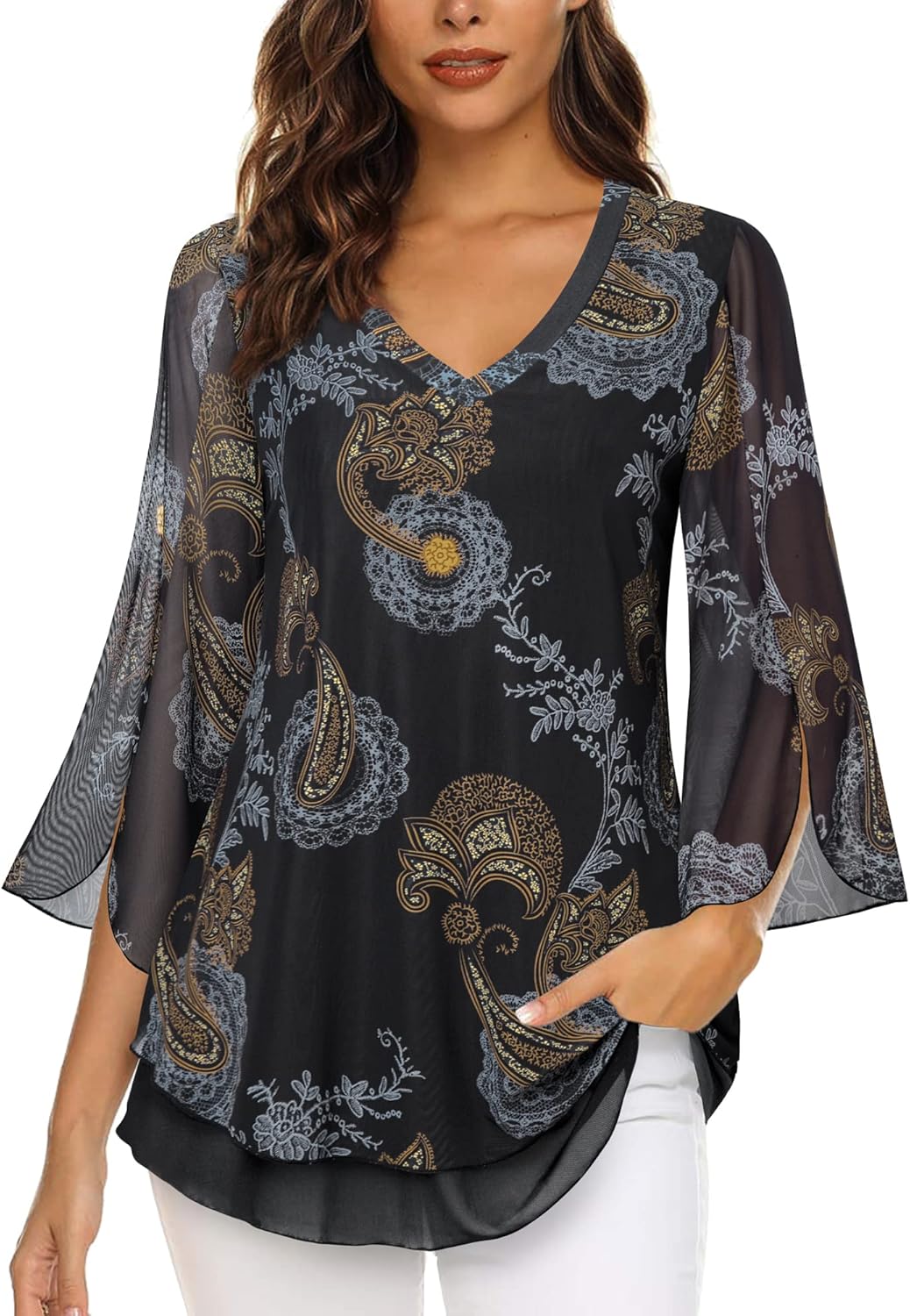 Justitia – Flowy 3/4 Sleeve Chiffon Blouse for Women