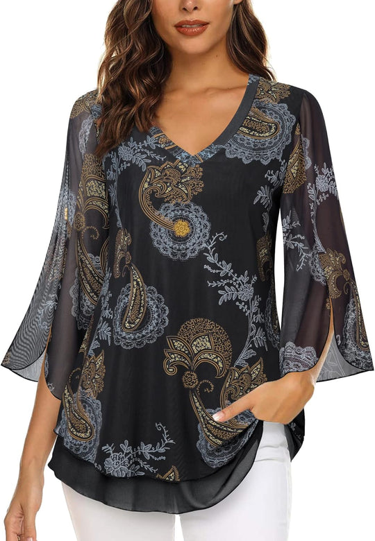 Justitia – Flowy 3/4 Sleeve Chiffon Blouse for Women