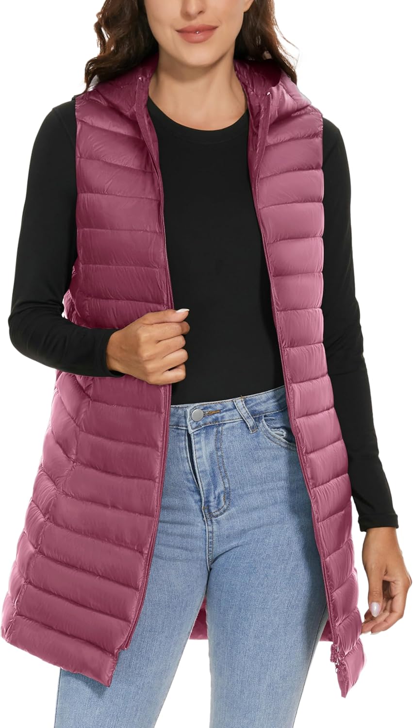 Jaimee – Long Hooded Down Puffer Vest for Women