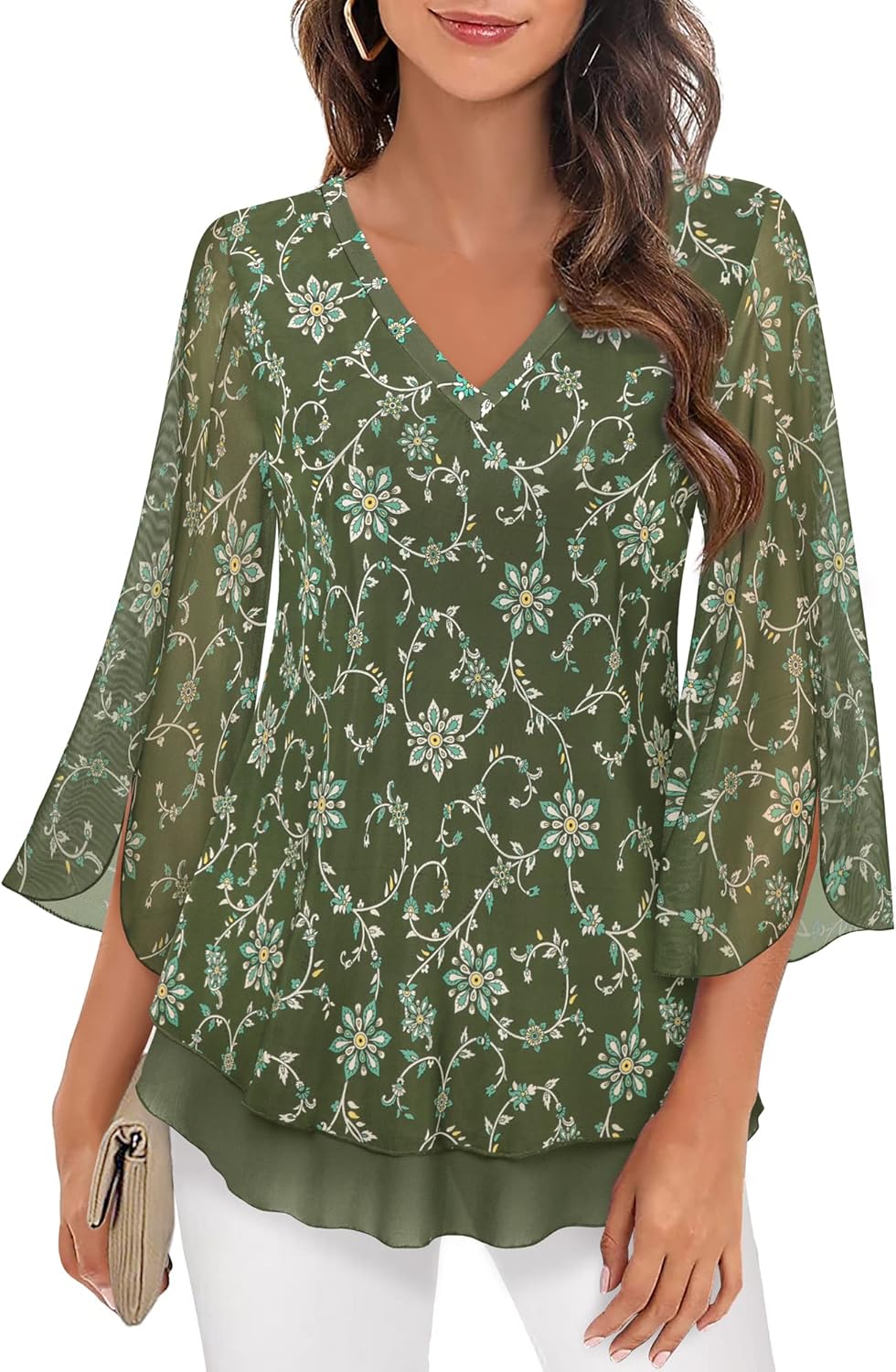 Justitia – Flowy 3/4 Sleeve Chiffon Blouse for Women