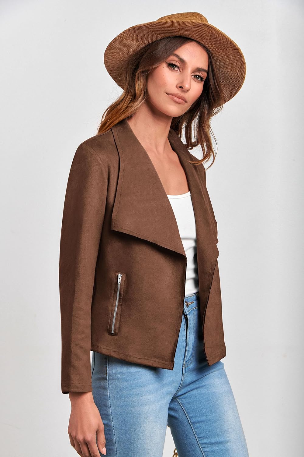 Caterina – Faux Suede Open Front Jacket for Women