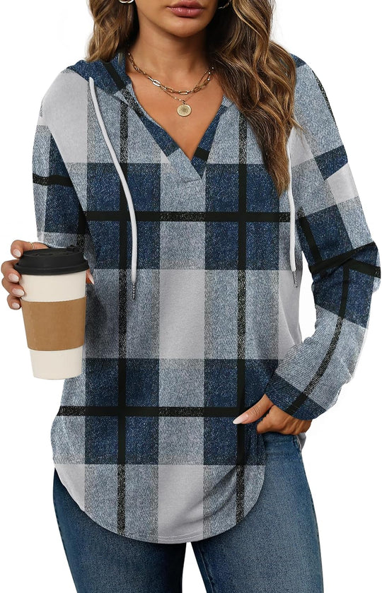 Addie – Plaid Hoodie Long-Sleeve Top for Women